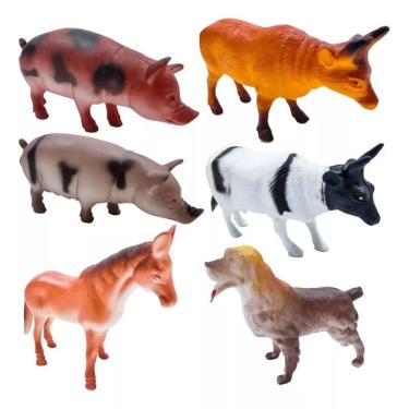 Imagem de Kit 6 Animais de Fazenda Grande Brinquedo Borracha Fazendinha