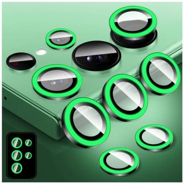 Imagem de Kucheed Protetor de lente de câmera luminoso para Samsung Galaxy S24 Ultra, protetor de tela de vidro temperado colorido noctilucente, alinhamento automático, anéis de liga de alumínio