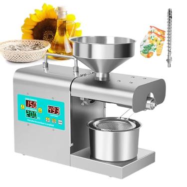 Imagem de KKSOUFX Máquina Prensa Óleo Elétrica,Prensa Óleo Automática 820 W, Painel Controle Temperatura,Moedor Óleo Sementes Nozes Comerciais,Prensagem Contínua 24 Horas/Quente/Frio,Com Haste Prensagem
