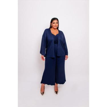 Imagem de Conjunto Plus Size Feminino Calça Pantalona, Top e Kimono