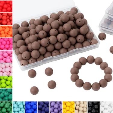 Imagem de NUKAYAI 70 contas de silicone de 15 mm contas de silicone de chocolate para fabricação de chaveiros, contas de silicone redondas de borracha para pulseiras e colar faça você mesmo (chocolate)