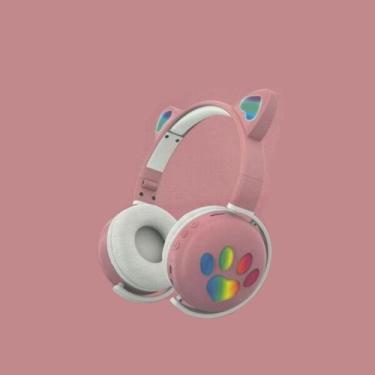 Imagem de Headphone  infantil  bluetooth de gatinho  com led RGB - LEHMOX, Rosa