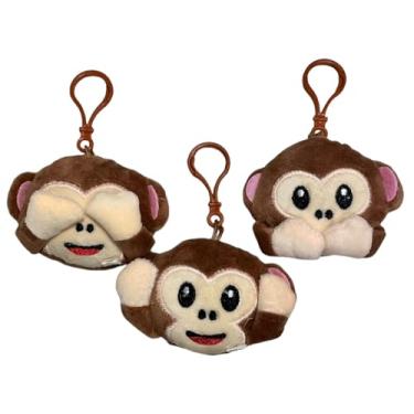Imagem de f. emy decorações eireli epp - Kit 3 Macaco Pelúcia Sabio Chaveiro Cego, Surdo Mudo Cesta Lembrancinha - 9cm