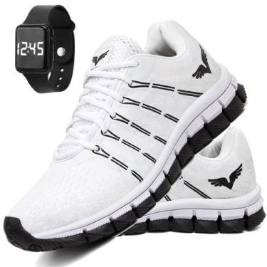 Imagem de Tênis Masculino Corrida Caminhada Veloz + Relogio - GP, Branco, 43, Ma