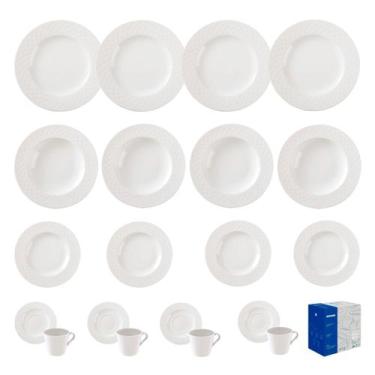 Imagem de Aparelho de Jantar Porcelana Branco Jogo Prato Raso Fundo Sobremesa Co