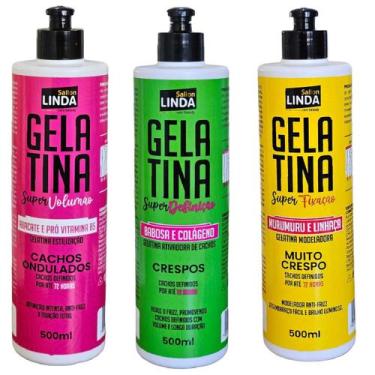 Imagem de Kit 3x Gelatina Cabelos Cacheados Fixação Definição e Volume - Sallon 