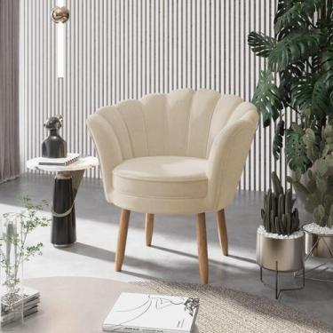 Imagem de Poltrona Decorativa Pétala Luxo Veludo Bege Pés Palito - Visan Estofad