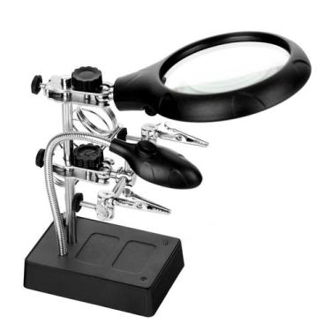 Imagem de Lupa de bancada  mesa profissional garras luz led eletronica - VOLINI