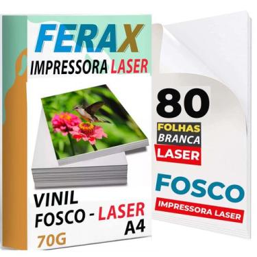 Imagem de 80 Adesivos Vinil Branco FOSCO  LASER A4 - Ferax, Branco
