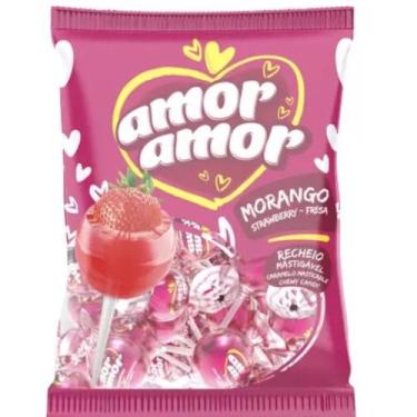 Imagem de Pirulito Amor Amor Morango Pacote C/24unid - 480g - NEUGEBAUER