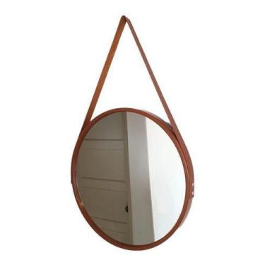Imagem de Espelho Adnet  Redondo Decorativo com Alça Cor Caramelo 60cm - FWB
