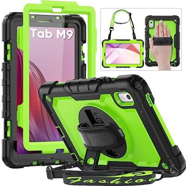 Imagem de HXCASEAC Capa para Lenovo Tab M9 2024/2023 (TB-310FU), com protetor de tela/alça de mão rotativa/suporte resistente, capa protetora para tablet Lenovo M9 9 polegadas, verde