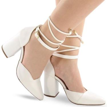 Imagem de Scarpin Salto Médio Grosso Bico Fino P40 - Modarpe, Branco, 36
