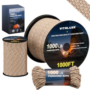 Imagem de VITALUXE Corda de paraquedas de 1000 Ib, cordão de paraquedas tático com 12 fios triplos, equipamento de sobrevivência resistente para acampamento, caminhada, ideal para pulseiras, cordões, diâmetro: