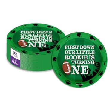 Imagem de First Down Football 1st Birthday Party Supplies Pratos de papel grandes de 23 cm a granel 32 peças