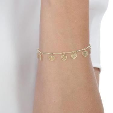 Imagem de Pulseira Feminina Banhada a Ouro 18k Pingente de Coração - Enzara Jóia