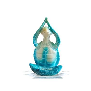 Imagem de Sea Turtle Decor, Beach Furniture Accessories, Zen Meditation Yoga Turtle Statue, Meditating Beachy Themed Teal Table Decorations for Coastal Home Desk Bathroom Living Room Bedroom (Yoga)