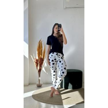 Imagem de Pijama Manga Curta Calça Cumprida Empório Do Algodão, Preto, G