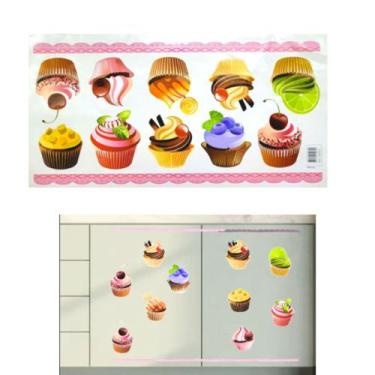 Imagem de Adesivo Decorativo para Geladeira Móveis Parede Cupcake Doces Renda Ro