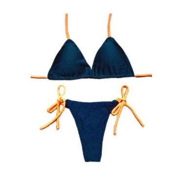 Imagem de Conjunto de biquíni cortininha biquíni feminino fio dental de amarrar 