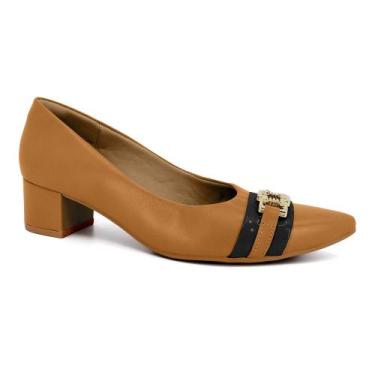 Imagem de Scarpin usaflex salto bloco ref mm0502 feminino, 38, Bege, Preto