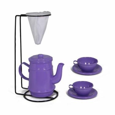 Imagem de Kit Bule Com Suporte Para Coador + Mini Xícaras - Lilás - Alumínios e 