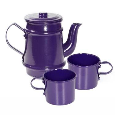 Imagem de Kit Bule 400ml + 2 Xícaras 100ml Pintados Em Alumínio Roxo - Alumínios