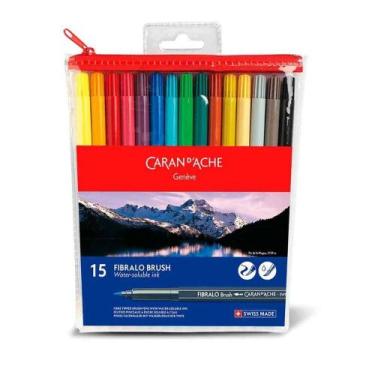 Imagem de Caneta Brush Caran D'Ache Fibralo Aquarelável Com 15 Cores - Caran Dac