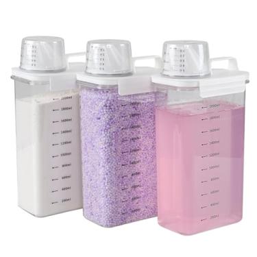 Imagem de Jandson Pacote com 3 Dispensadores de Detergente Líquido de Plástico de 2211 g, Dispensador de Detergente de Roupa Transparente para Pó, Miçangas, Amaciante de Tecidos, Alvejante