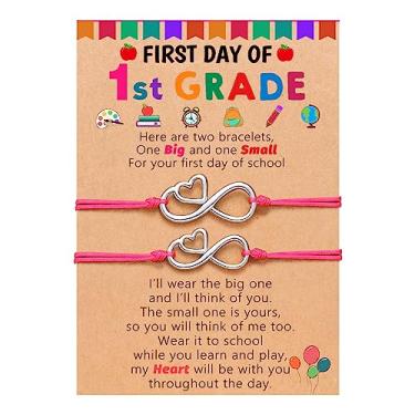 Imagem de UPROMI First Day of Prek/Kindergarten/1st Grade/2nd Grade School Presente, Back to School Bracelet Mommy and Me Matching Infinity Heart Bracelets, presentes de volta às aulas para meninas, 10 inches, Aço inoxidável, Sem pedras preciosas