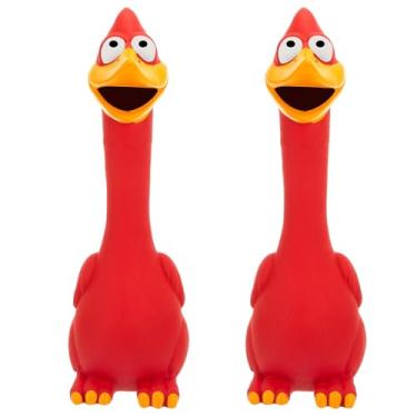 Imagem de Hungdao 2 peças de brinquedos de cavalo 28 cm de látex de borracha para cães de galinha reduzem a ansiedade de separação, brinquedo de galinha gritando para cavalo de estimação (vermelho)
