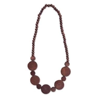 Imagem de Colar de contas de madeira natural, feito à mão, boêmio, tribal, africano, gargantilha simples, hippie, para férias, unissex, homens e mulheres, Madeira, Sem Pedra Preciosa