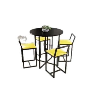 Imagem de Conjunto Mesa Redonda Preta 4 Cadeiras Pequena Estofado Industrial Black (AMARELO)