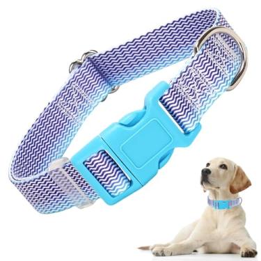 Imagem de Coleira de cachorro menino para cães médios, linda coleira azul com padrões de ondas, coleira de nylon resistente ajustável com fivela de liberação rápida para cães pequenos, médios e grandes (M)