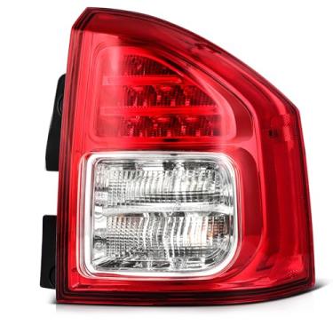 Imagem de LBRST Conjunto de luz traseira compatível com 2011-2014 para Jeep Compass Carcaça cromada com luz de freio de lente vermelha Lâmpadas traseiras do lado do passageiro CH2801197 5182542AC