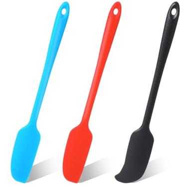 Imagem de 3 espátulas de silicone resistente ao calor, espátulas de borracha, antiaderentes, pequenas espátulas para assar e confeiteiro, 3 cores