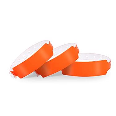 Imagem de Pulseiras de plástico de pulso para eventos – Pulseiras de vinil de festa da Fivepeans (laranja neon, 100)