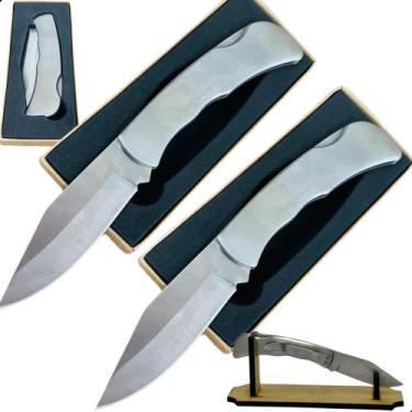 Imagem de 2 Canivete Estilo Zebu Resistente Inox Com Presilha Trava + Suporte Md