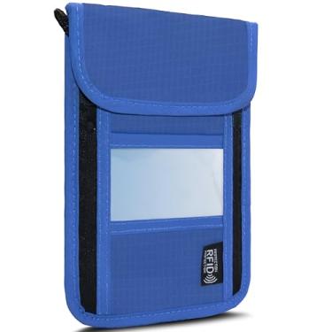Imagem de Maiiu Carteira de pescoço de viagem com bloqueio RFID – bolsa organizadora para passaporte – bolsa de viagem portátil fácil de ocultar, PVC azul, Bloqueio RFID