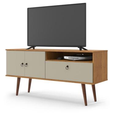 Imagem de Rack Topazio Pequeno Televisão 40 42 43 47 48 50 55 Polegadas 3 Porta Puxador Metal Nicho Eletrônico Pés Madeira Retrô Sala Quarto Moderno - RPM