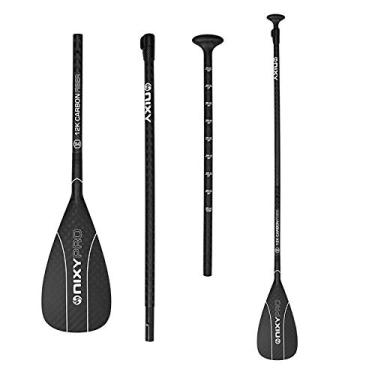 Imagem de NIXY Pá de SUP de fibra de carbono completa – 3 peças Pro Paddle ajustável com borda de lâmina ABS para prancha de stand up paddle – Raquete flutuante durável e leve (preto 12K, grande - lâmina de 606