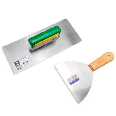 Imagem de Kit Desempenadeira Galo Aço Inox 113/00 Com Espátula Compel 15Cm Cabo 