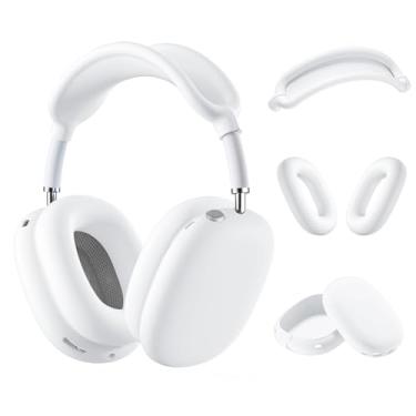 Imagem de Capa de silicone para fones de ouvido AirPods Max, capa antiarranhões/capa de fone de ouvido/capa de faixa de cabeça 3 em 1 acessórios protetor de silicone para Apple AirPods Max (branca)