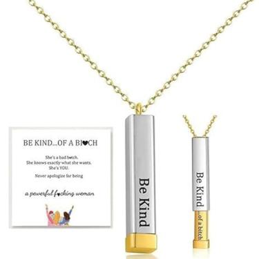 Imagem de DIOWUS Colar Be Kind Of A Badass para mulheres, pingente de tubos quadrados inspiradores com mensagem oculta, pulseira de aço inoxidável, colares de amizade para melhores amigas, irmãs, irmandades,