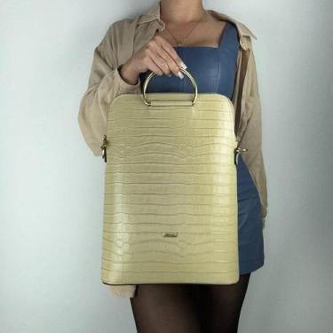 Imagem de Pasta feminina notebook recuo em couro legítimo b.992,  CROCO CAMEL