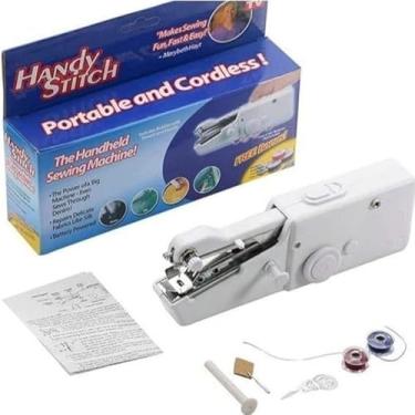 Imagem de Mini Máquina de Costura Portátil, 20cm x 6,5cm x 5cm, Alimentada por Pilhas, Branca