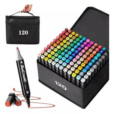 Imagem de Canetinha Ponta Dupla para Colorir Kit Estojo de Canetas Escolar Marcador Coloridas Permanente Duas Pontas (120 Cores)