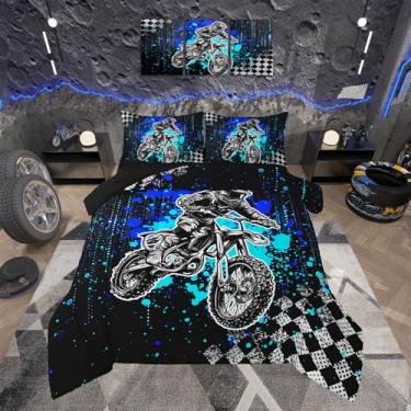 Imagem de Feelyou Conjunto de edredom infantil, Queen, para esportes radicais, motocross, motociclista, motociclista, adolescentes, decoração de quarto de meninos