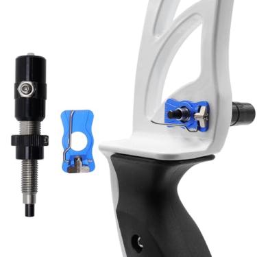 Imagem de HANDBAIGE Descanso de flecha e almofada, desentupidor de flecha magnética de alumínio com botão de teflon para arco recurvo (descanso de flecha azul + êmbolo)