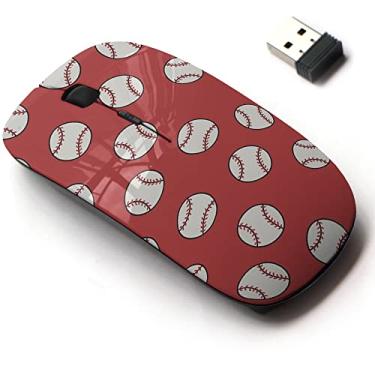 Imagem de Mouse sem fio de 2,4 G com design de padrão fofo para todos os laptops e desktops com nano receptor - Doodle Baseball